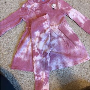 One of a Kind - Pink Tie-Dye Dress and Leggings Set